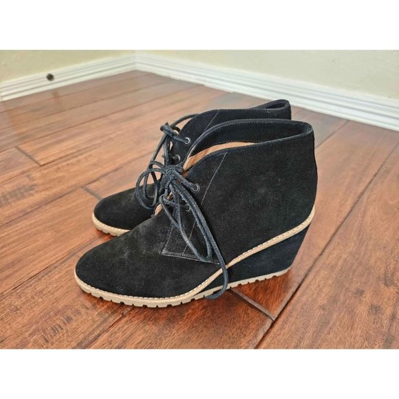 Coach Karson black leather wedge heel shoes Size 9 - Picture 1 of 6